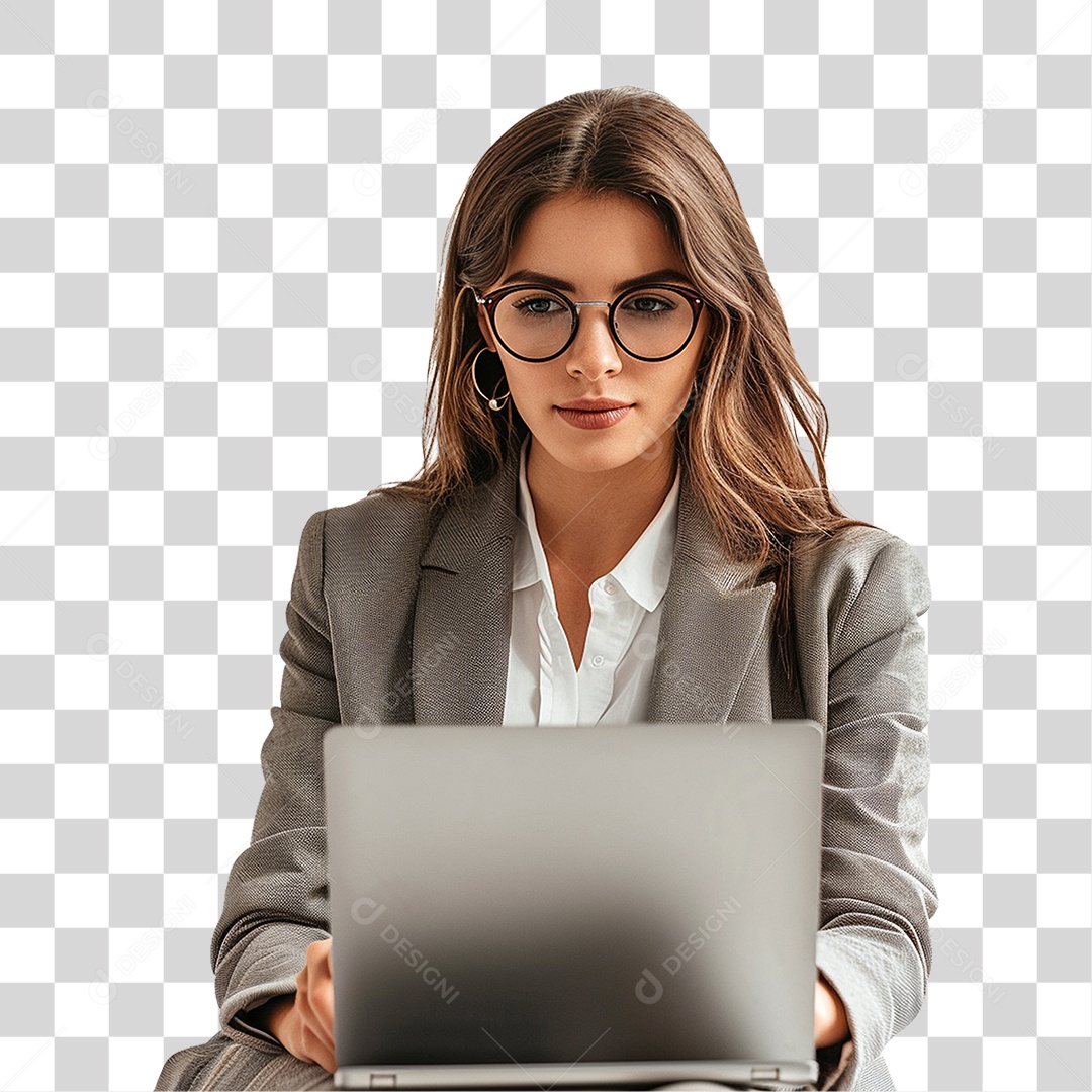Mulher com Laptop PNG Transparente