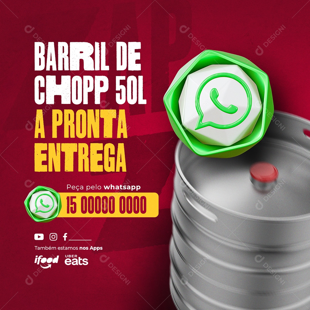 Barril de Chopp 50L a Pronta Entrega Social Media PSD Editável