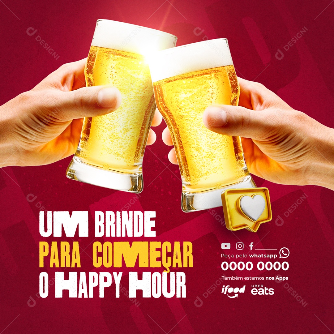 Chopp Um Brinde para começar o Happy Hour Social Media PSD Editável