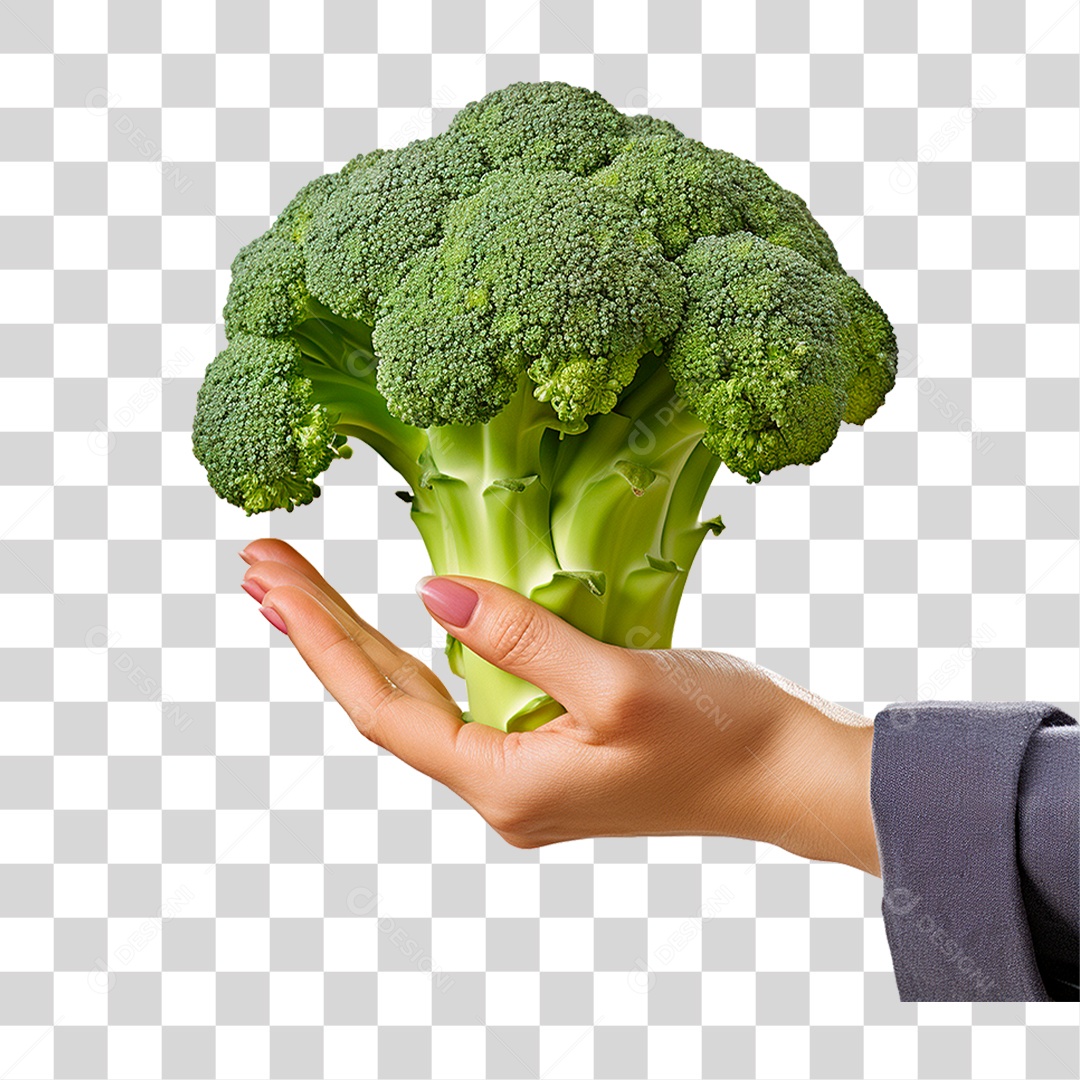 Mão Segurando Brócolis PNG Transparente