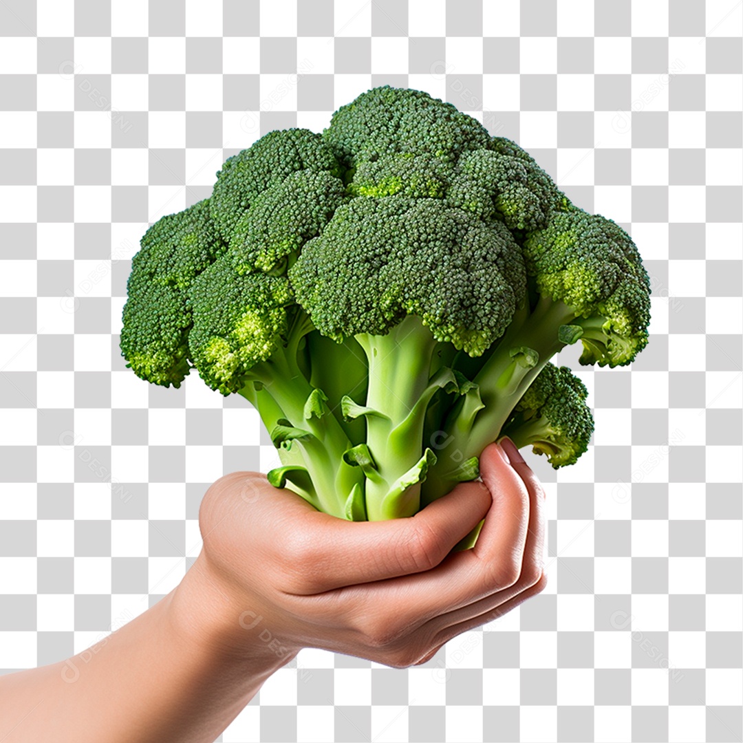 Mão Segurando Brócolis PNG Transparente