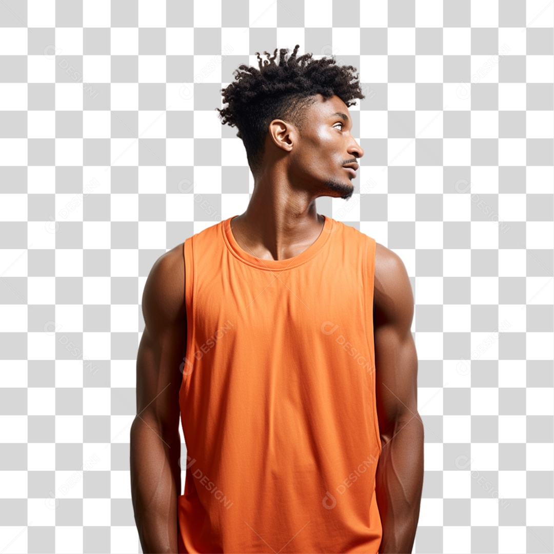 Homem com Camisa Regata Olhando para o Lado PNG Transparente