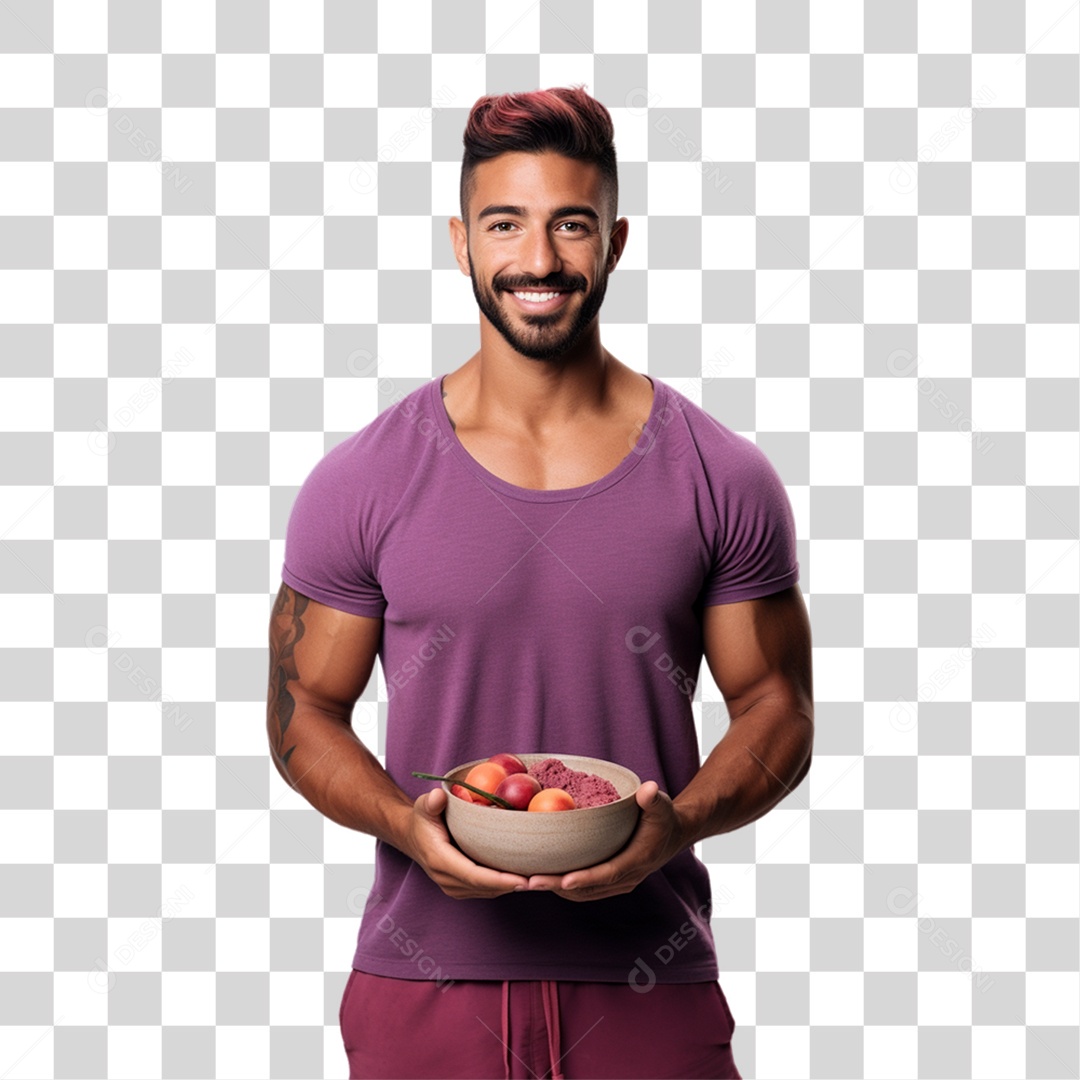 Mulher Segurando Vasilha com Salada de Frutas PNG Transparente