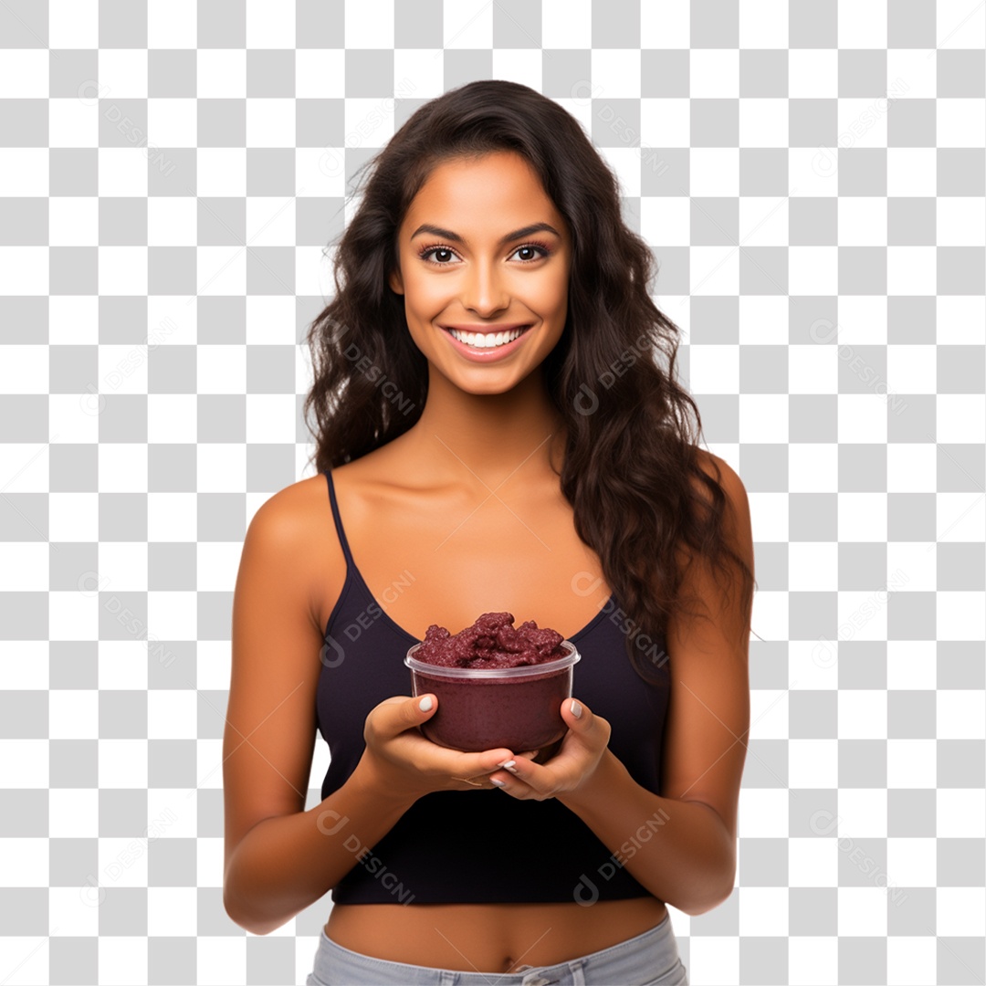Mulher Segurando Vasilha com Salada de Frutas PNG Transparente