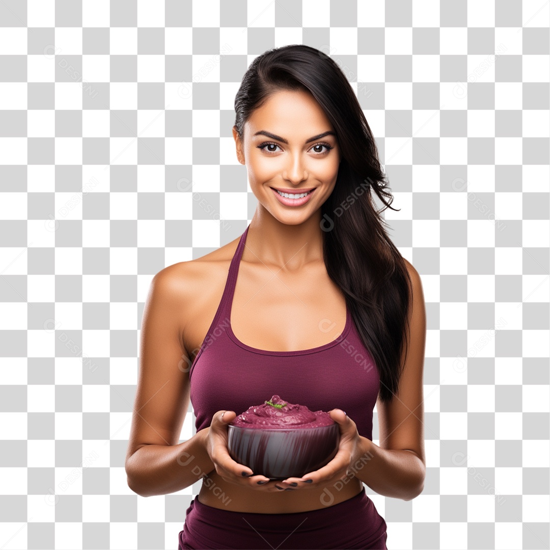 Mulher Segurando Vasilha com Salada de Frutas PNG Transparente