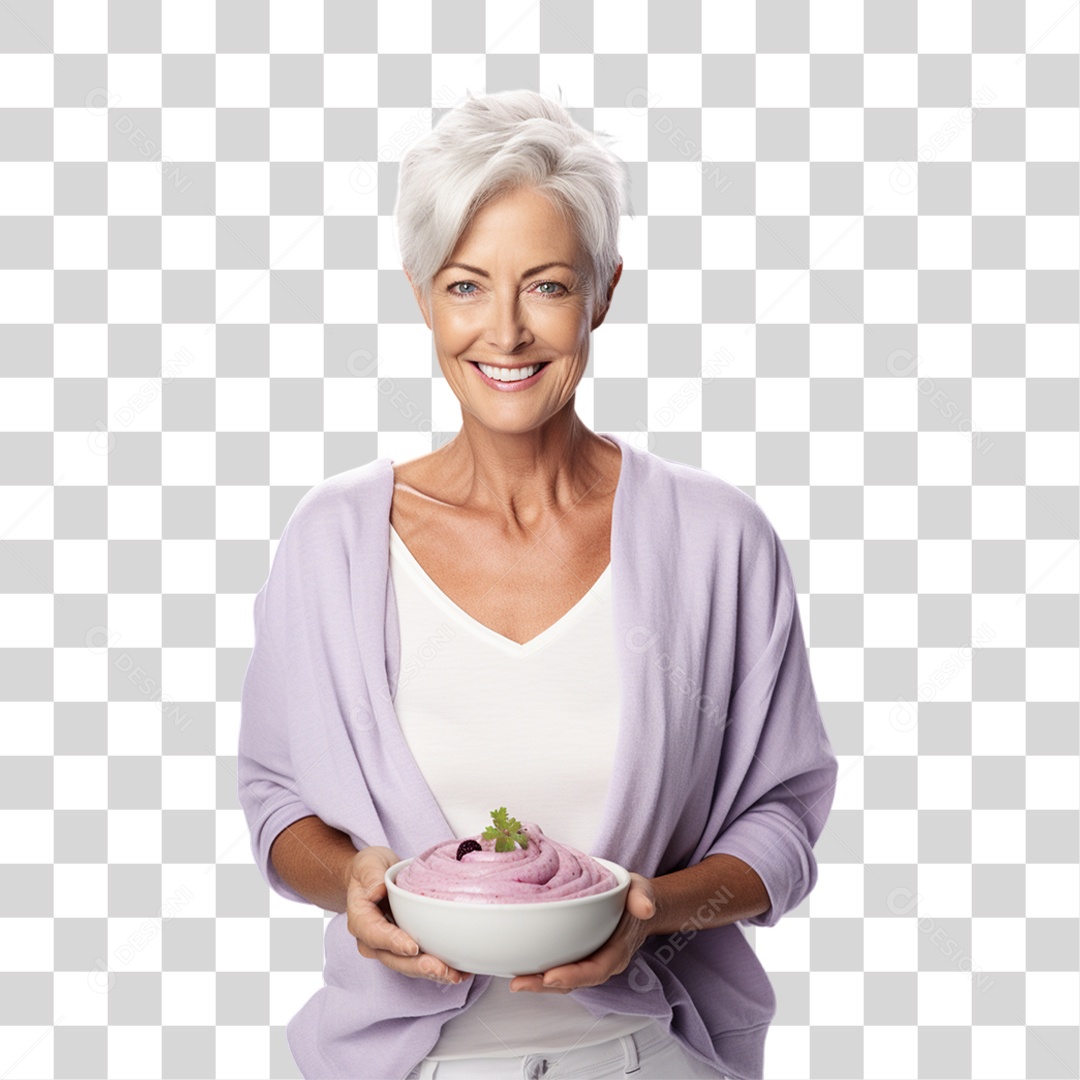 Mulher Segurando Vasilha de Açaí PNG Transparente