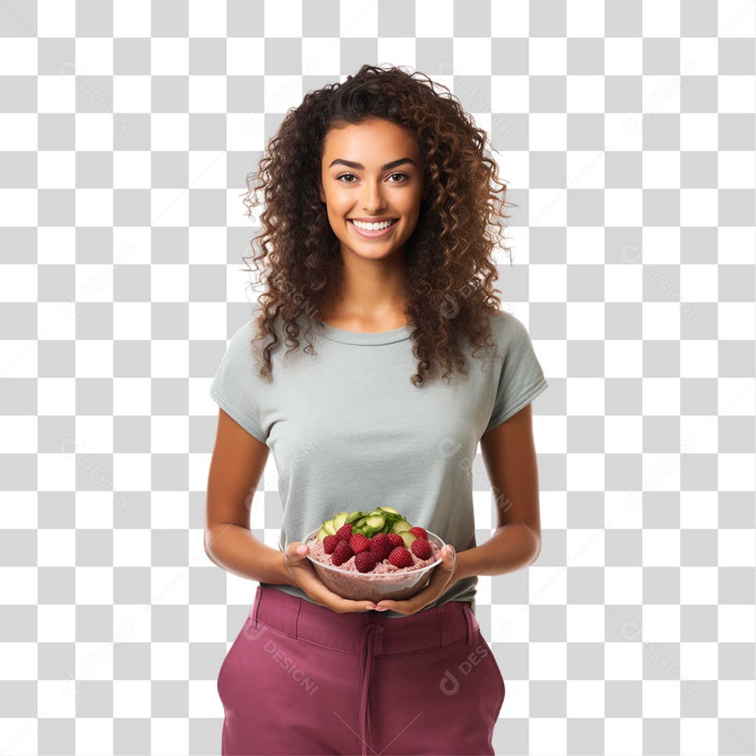 Mulher Segurando Vasilha de Açaí PNG Transparente