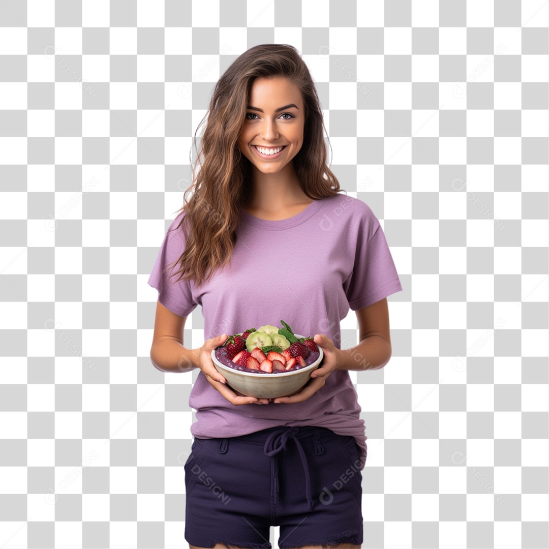 Mulher Segurando Vasilha de Açaí PNG Transparente