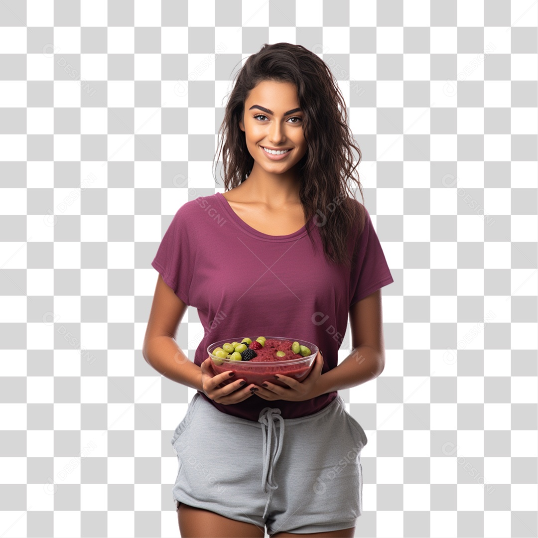 Mulher Segurando Vasilha de Açaí PNG Transparente