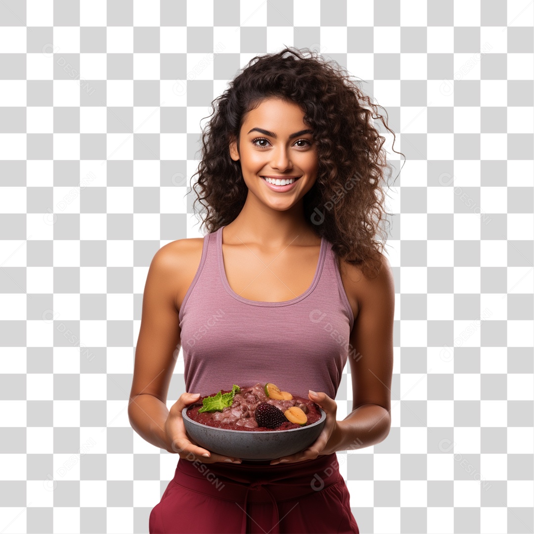 Mulher Segurando Vasilha de Açaí PNG Transparente