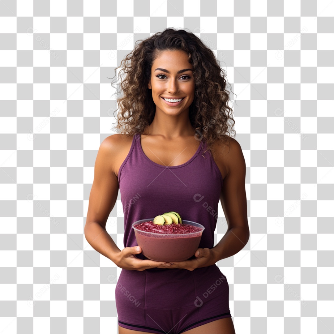 Mulher Segurando Vasilha de Açaí PNG Transparente