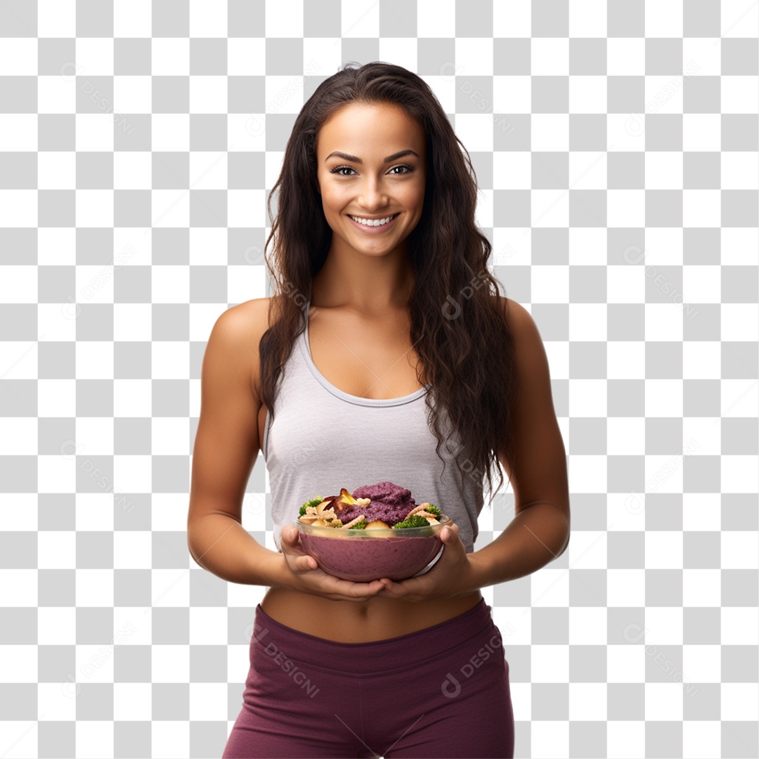 Mulher Segurando Vasilha de Frutas PNG Transparente