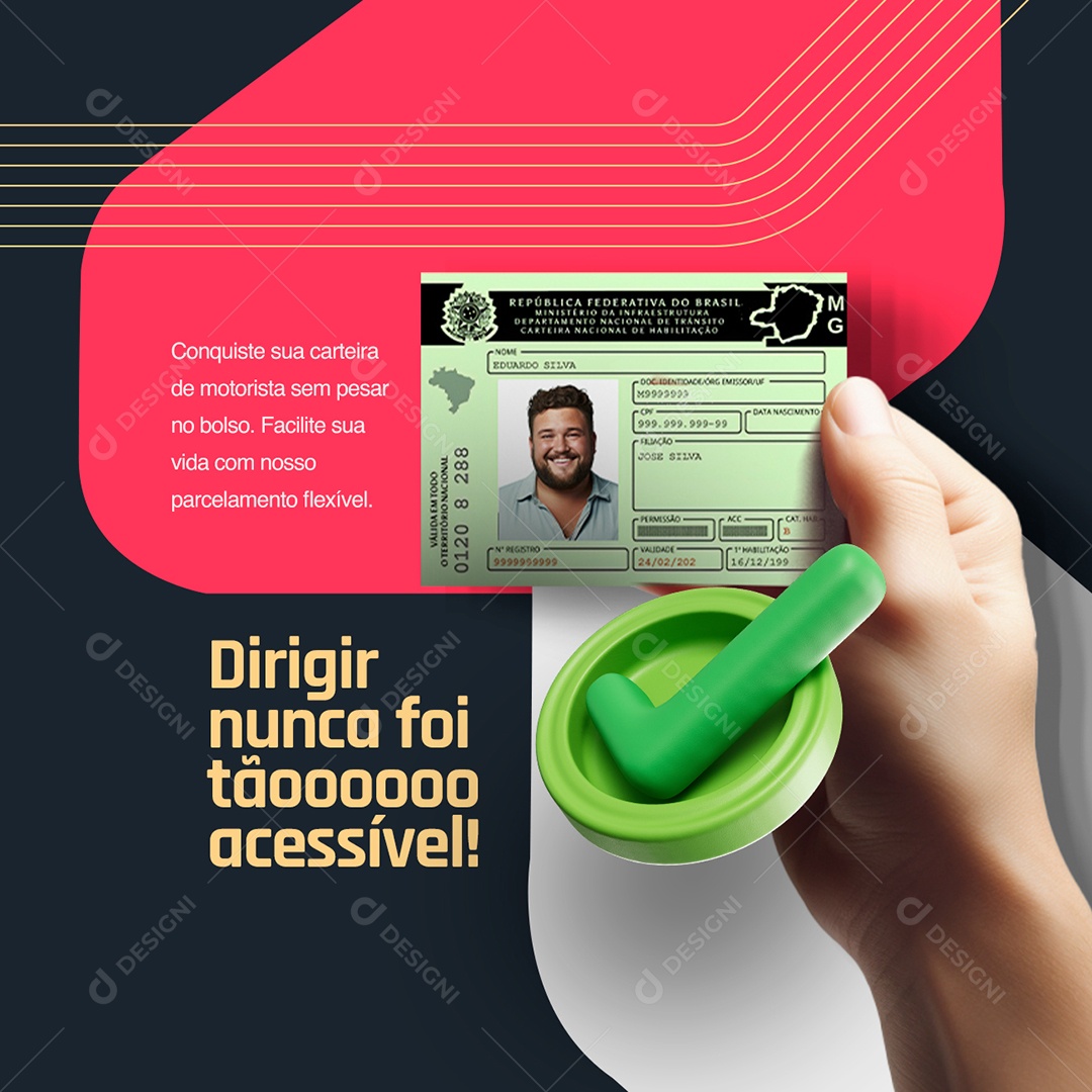 Auto Escola Dirigir nunca foi tão acessível Carteira de motorista Social Media PSD Editável