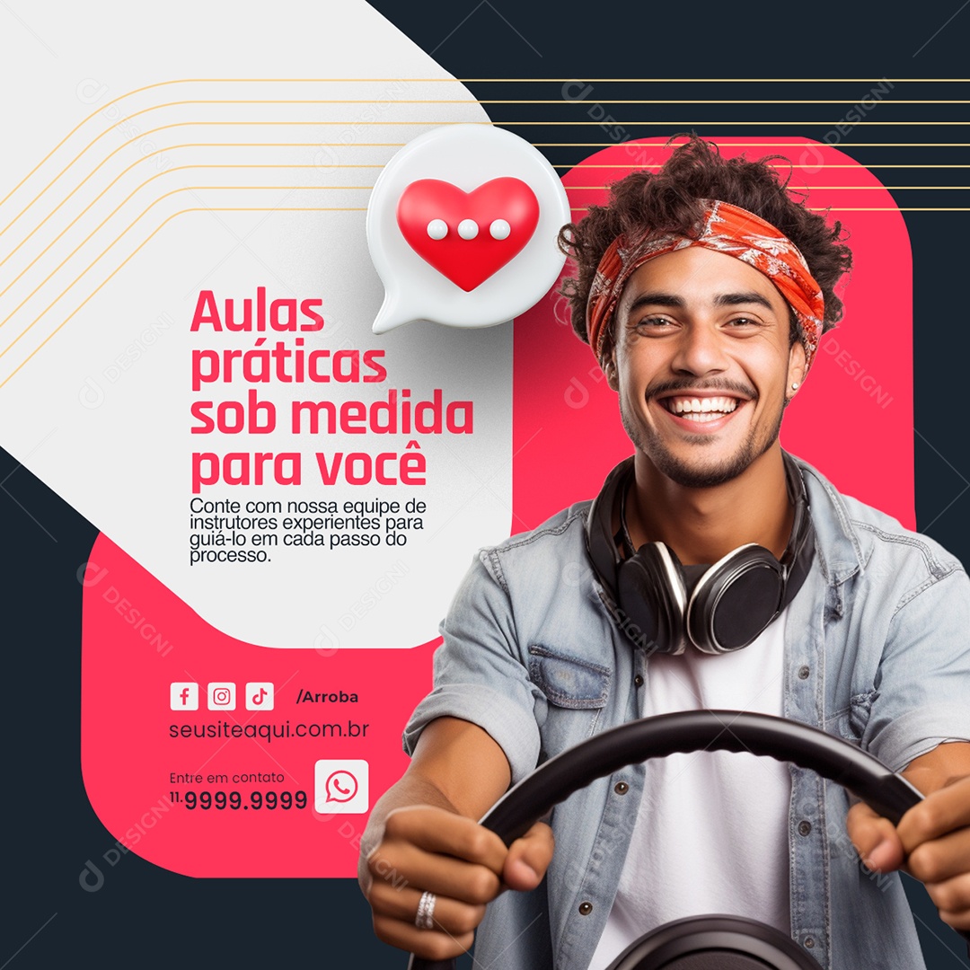 Auto Escola Aulas práticas sob medida para você Social Media PSD Editável