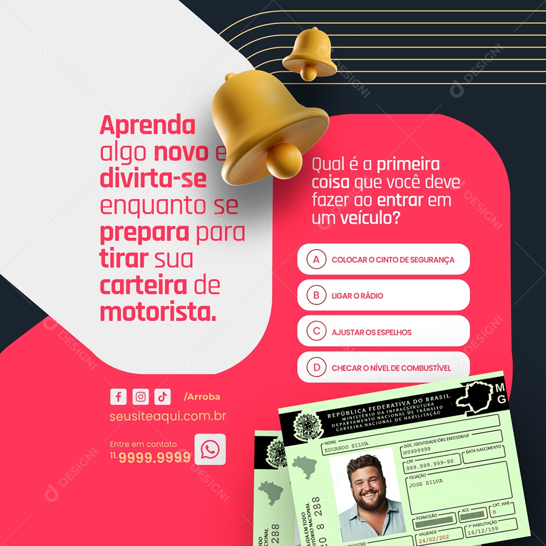 Auto Escola Aprenda algo novo e divirta se Social Media PSD Editável