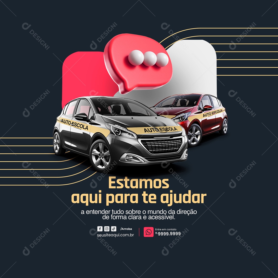 Auto Escola Estamos aqui para te ajudar Social Media PSD Editável