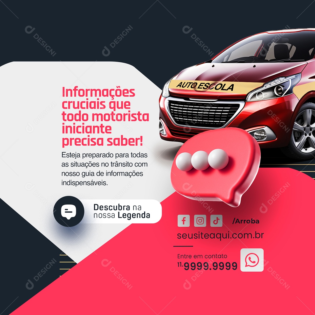 Auto Escola Informações cruciais que todo motorista iniciante precisa saber Social Media PSD Editável