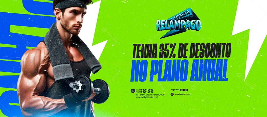 Banner Academia Oferta Relâmpago Tenha 35% de Desconto no Plano Anual Social Media PSD Editável