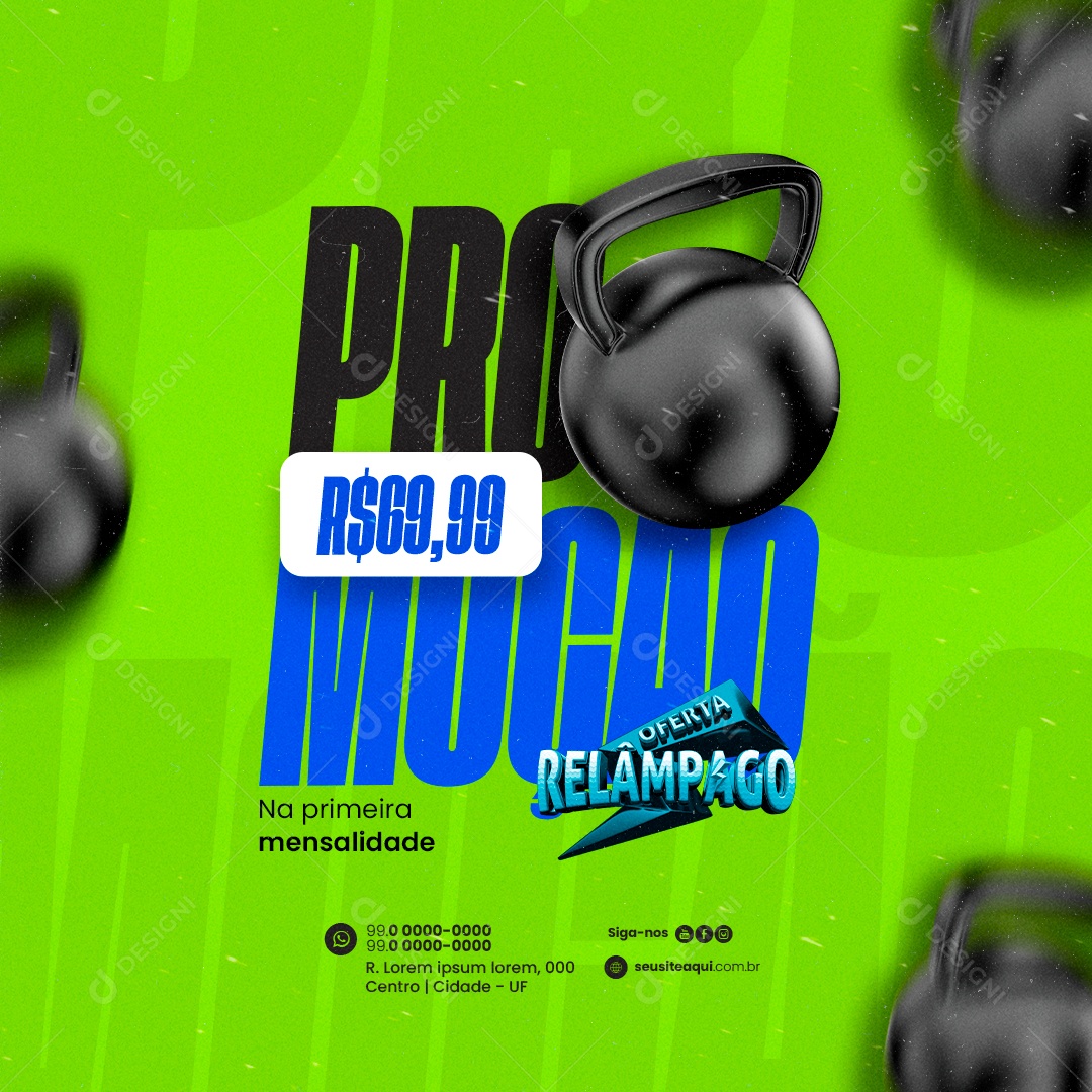 Academia Promoção Oferta Relâmpago na na Primeira mensalidade Social Media PSD Editável