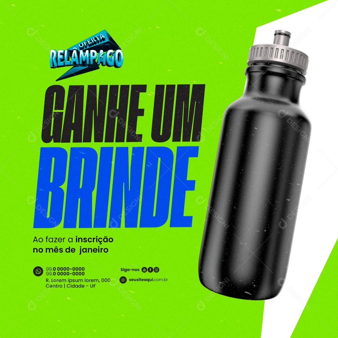 Academia Oferta Relâmpago Ganhe um Brinde Social Media PSD Editável