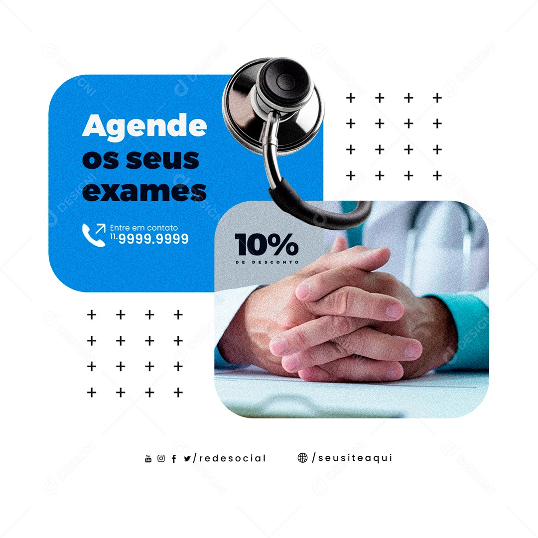 Clínica Médica Agende os seus exames 10% de Desconto Social Media PSD Editável