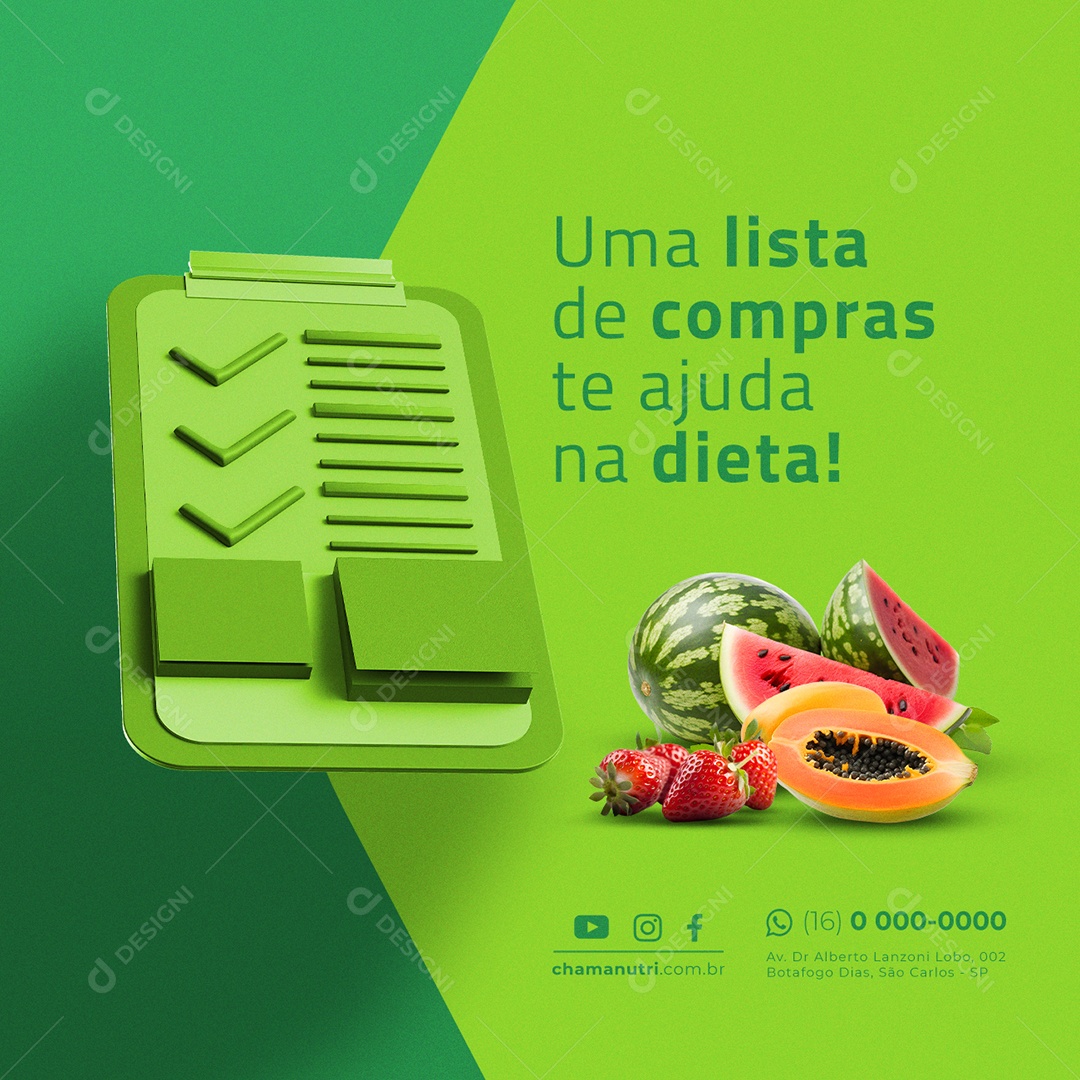 Nutricionista Uma lista de compras te ajuda na dieta Social Media PSD Editável