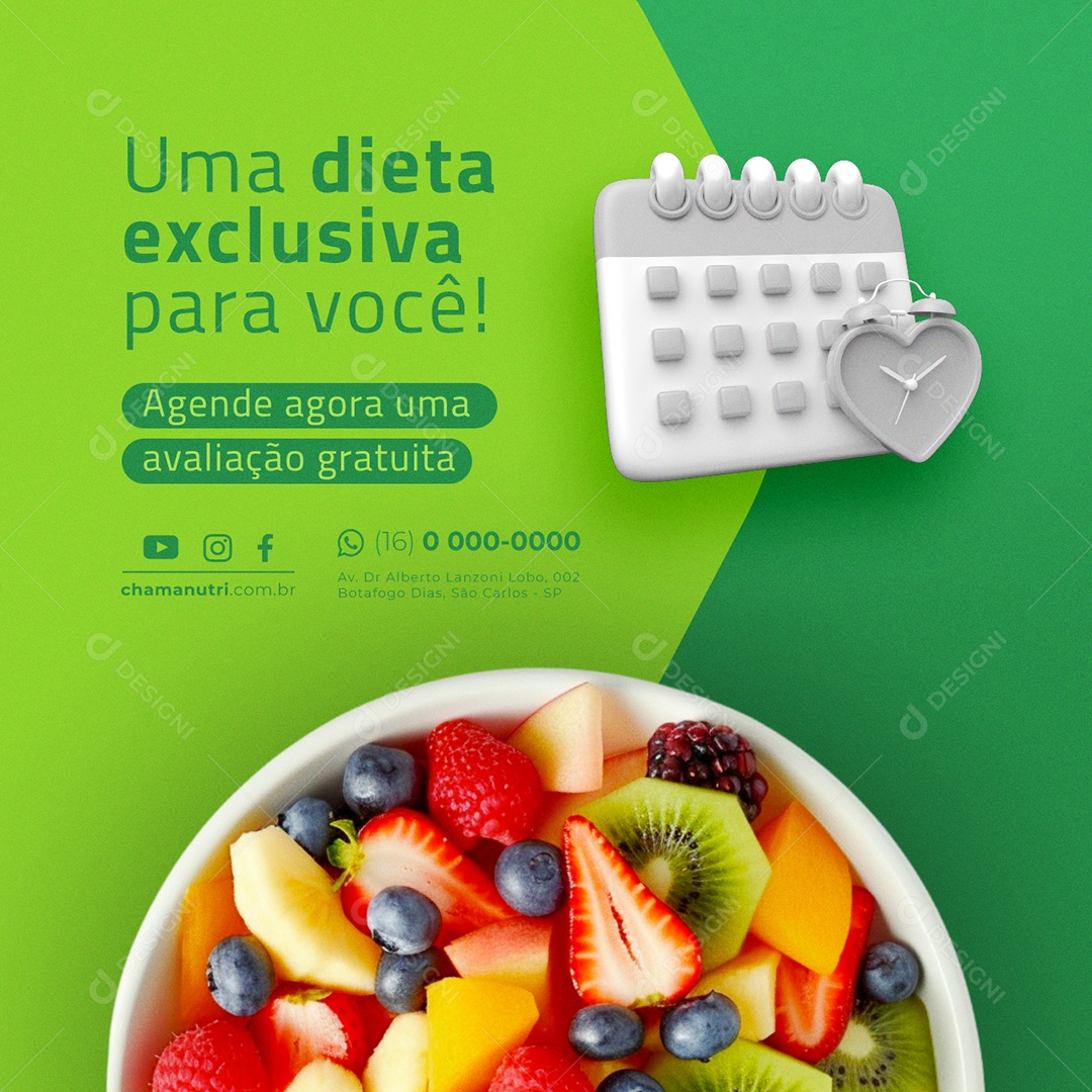 Nutricionista Uma dieta exclusiva para você Social Media PSD Editável