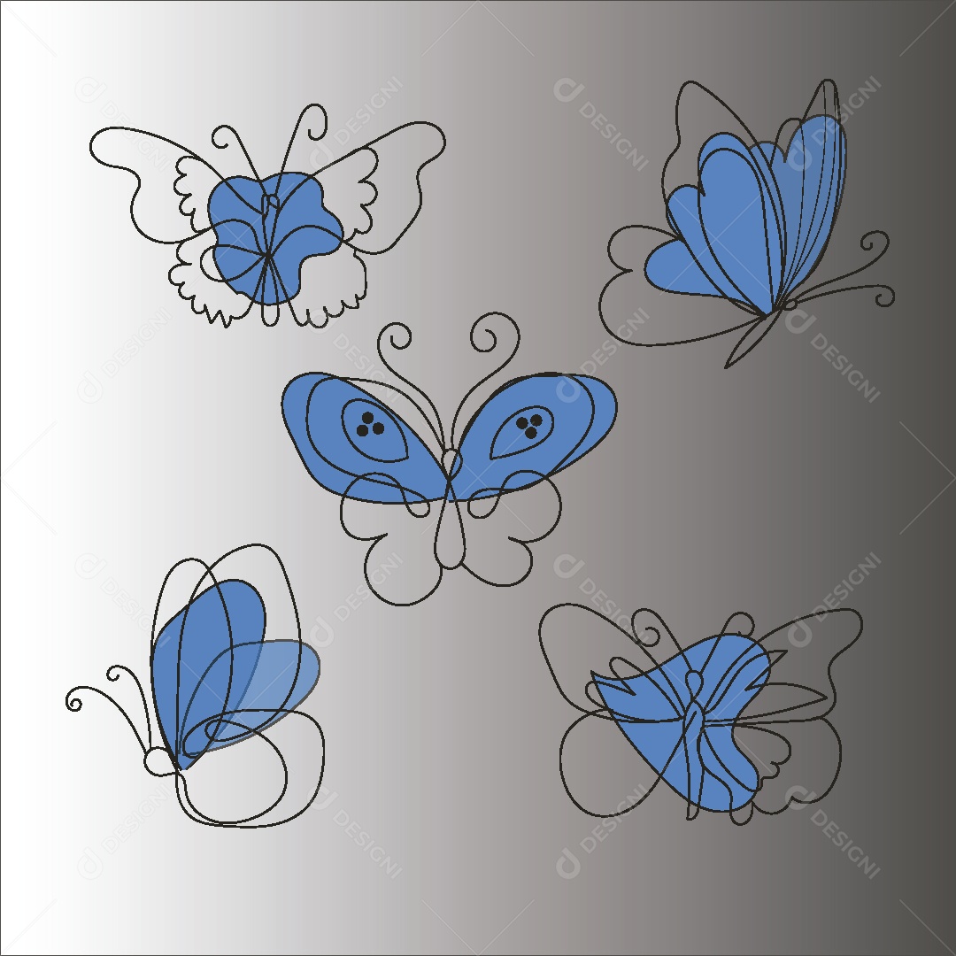 Desenhos de Borboletas Feito a Mão Vetor EPS