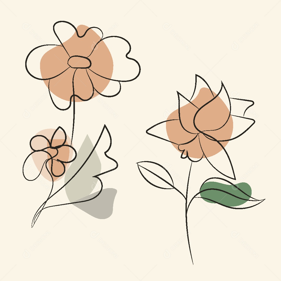Desenhos de Flores Feito a Mão Vetor EPS