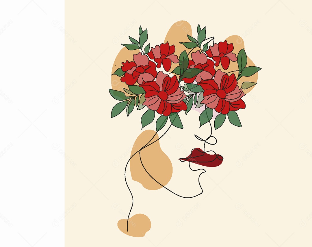 Desenhos de Rosto com Flores Feito a Mão Vetor EPS