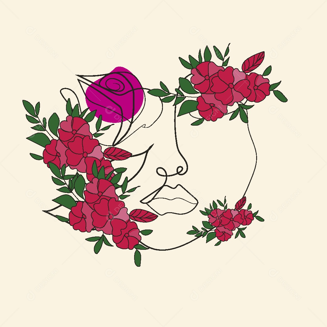 Desenhos de Rosto com Flores Feito a Mão Vetor EPS