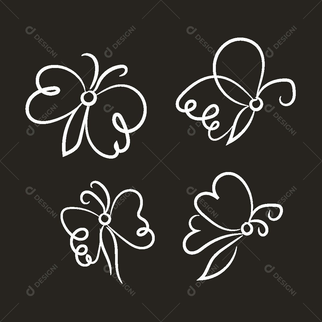 Desenhos de Borboletas Feito a Mão Vetor EPS