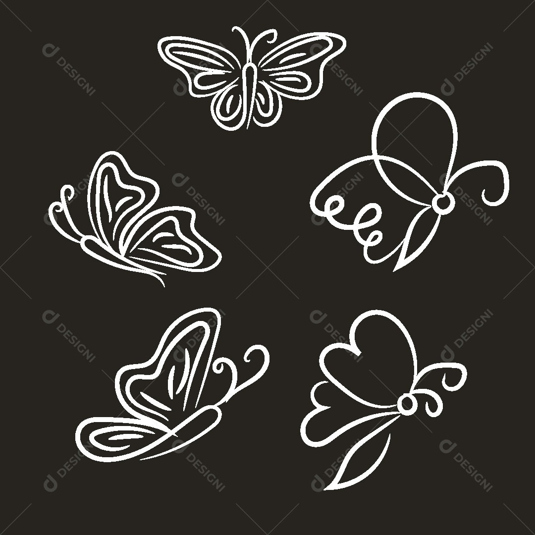 Desenhos de Borboletas Feito a Mão Vetor EPS