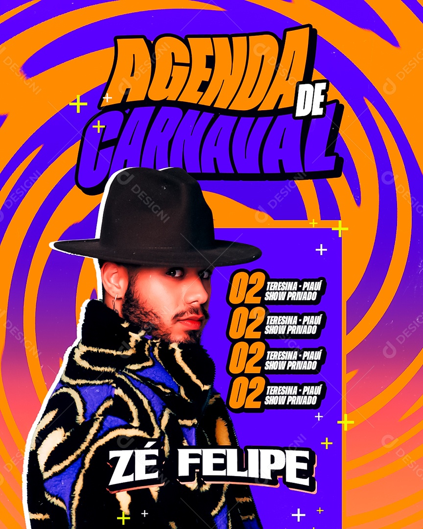 Flyer Agenda De Carnaval Zé Felipe Show Privado Social Media PSD Editável