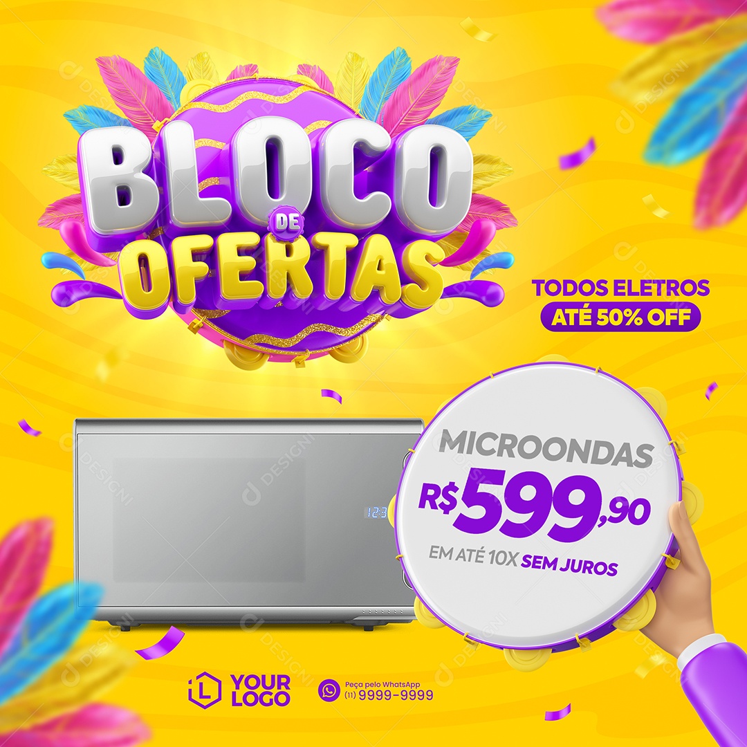 Bloco De Ofertas Todos Eletros Até 50% Off Microondas Social Media PSD Editável