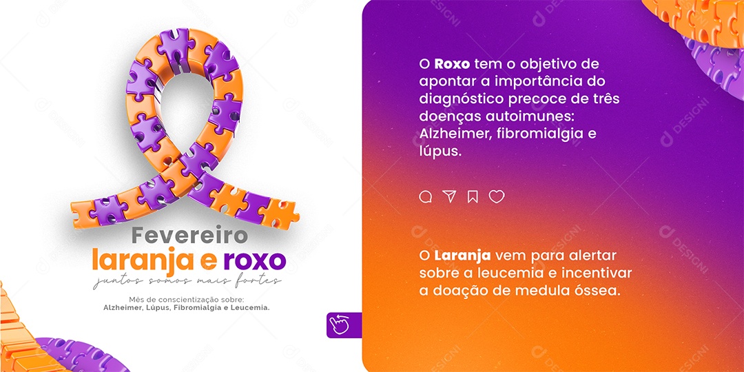 Carrossel Fevereiro Laranja e Roxo juntos somos mais fortes Social Media PSD Editável