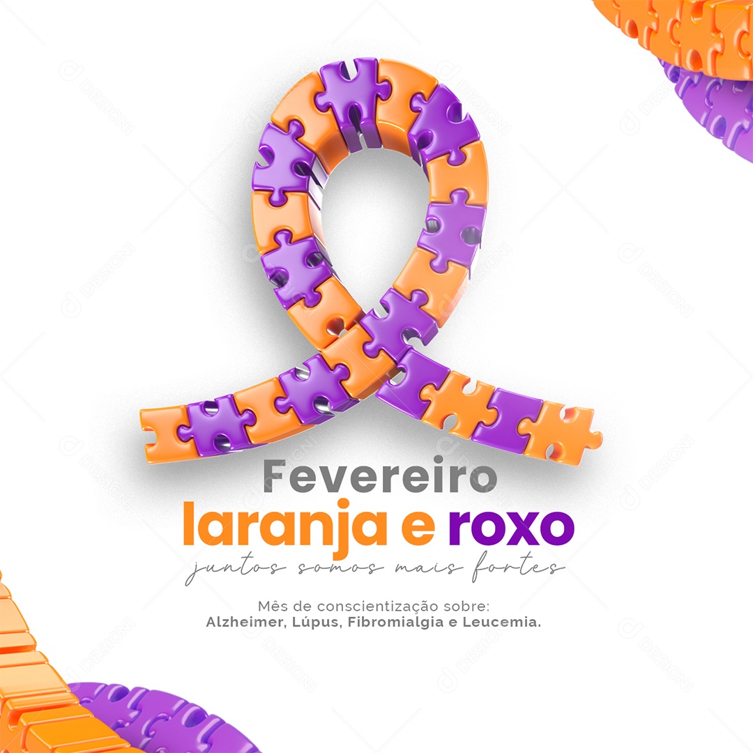 Fevereiro Laranja e Roxo juntos somos mais fortes Social Media PSD Editável