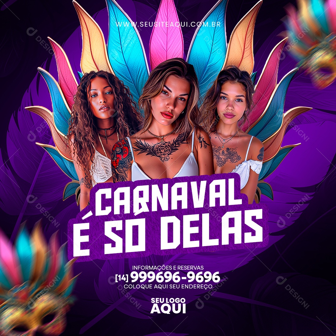 Carnaval é Só Delas Show Social Media PSD Editável