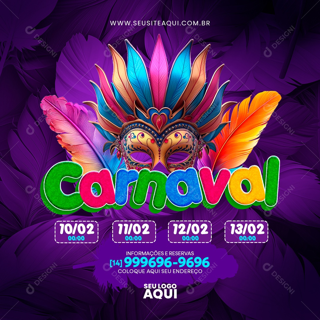 Carnaval Informações e Reservas Social Media PSD Editável