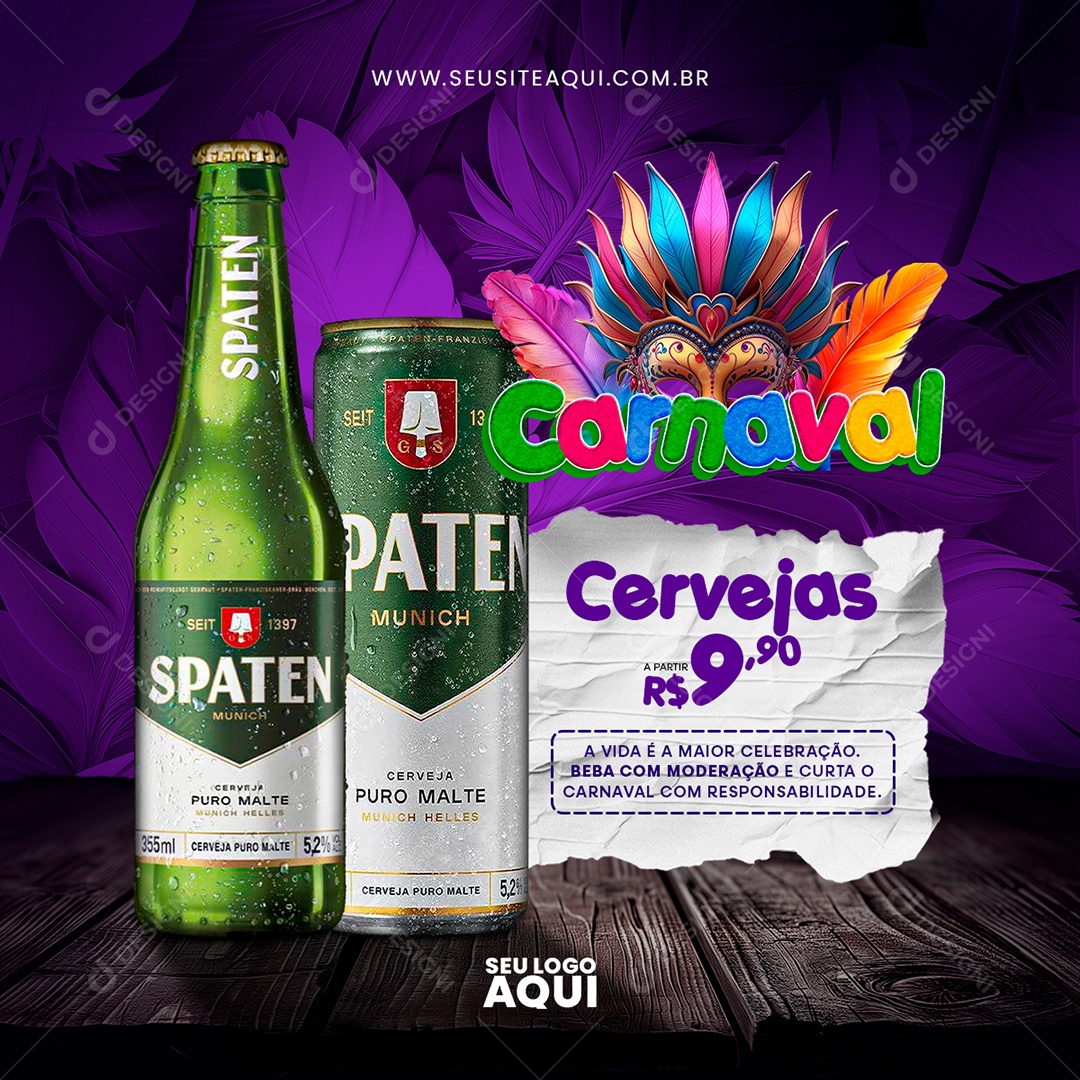 Carnaval Cerveja Spaten Munich beba com moderação Social Media PSD Editável