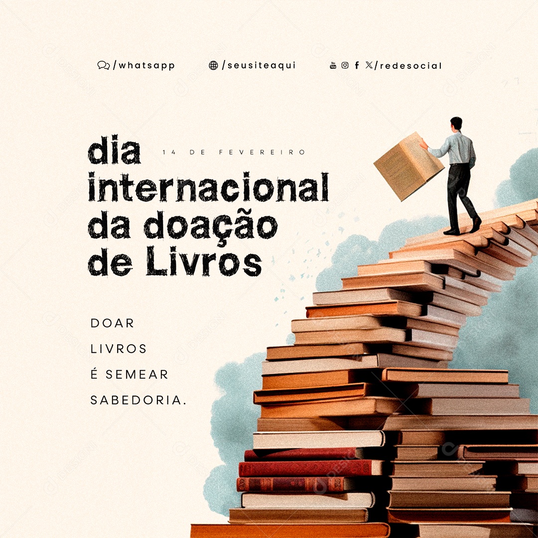 Dia Internacional da Doação de Livros 14 De Fevereiro Doar Livros Social Media PSD Editável