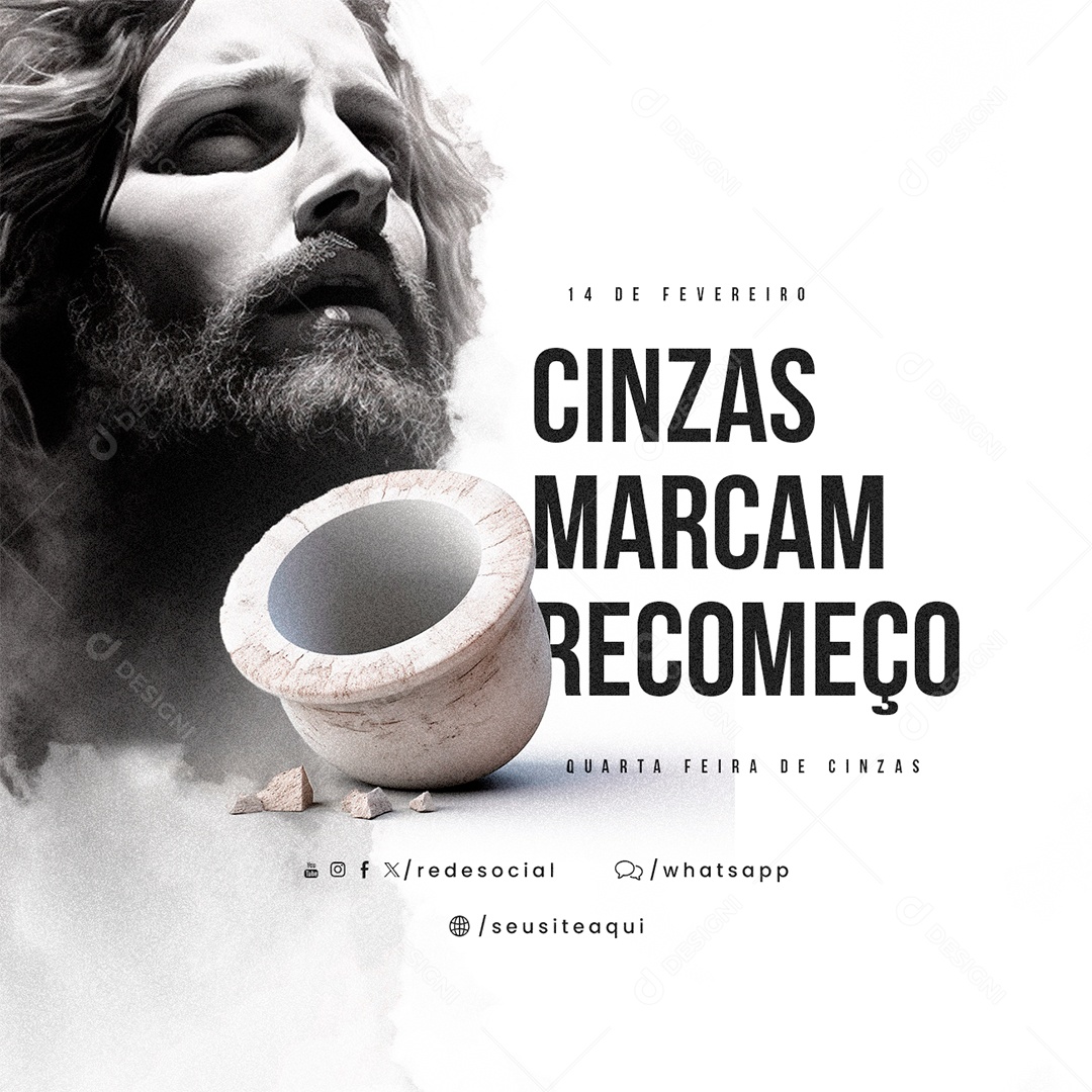 Quarta Feira de Cinzas 14 De Fevereiro Cinzas Marcam recomeço Social Media PSD Editável