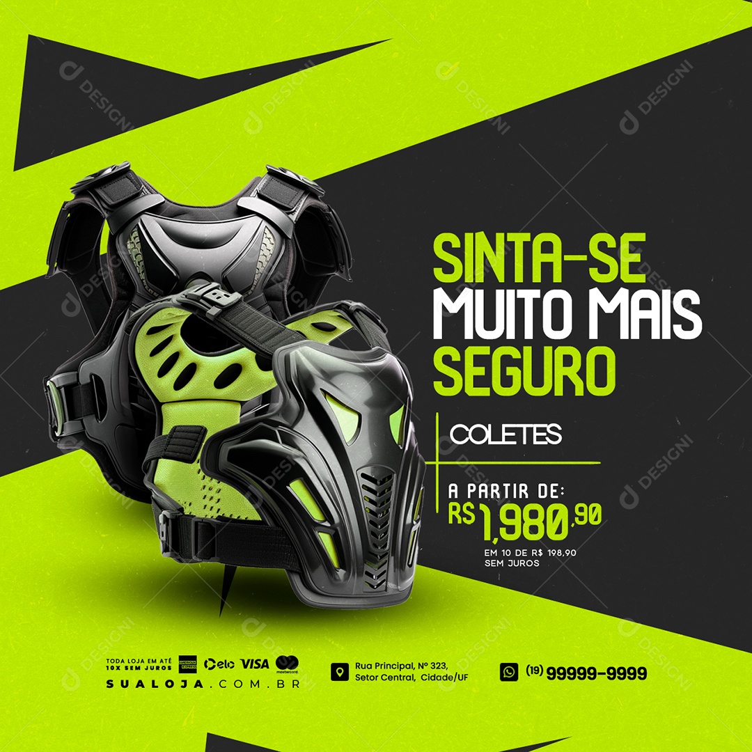 Loja de Acessórios de Motocross Coletes Sinta se Muito mais Seguro Social Media PSD Editável