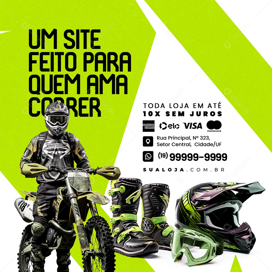 Loja de Acessórios de Motocross Botas Viseira Capacete Social Media PSD Editável