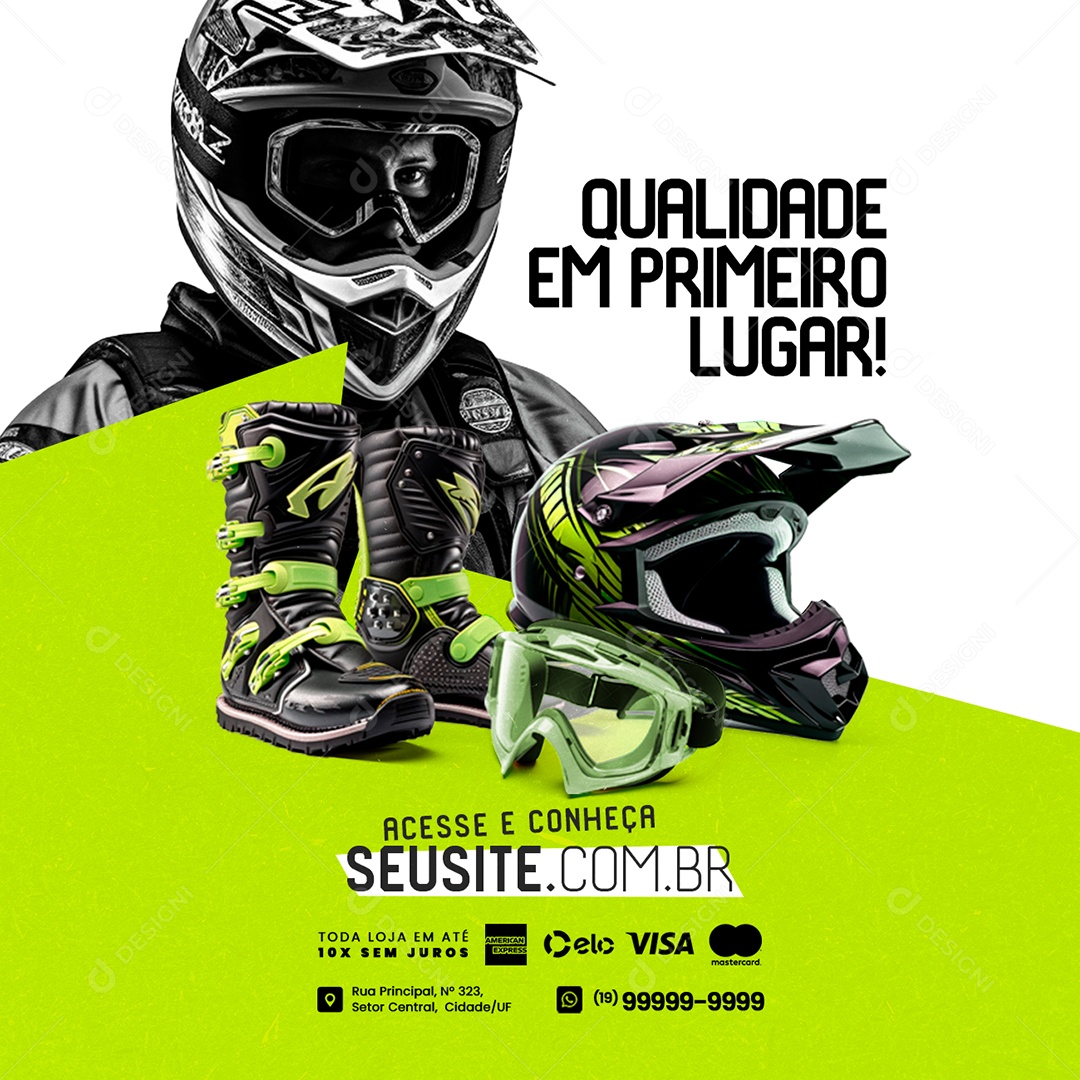 Social Media Loja de Acessórios de Motocross Botas Viseira Capacete PSD Editável