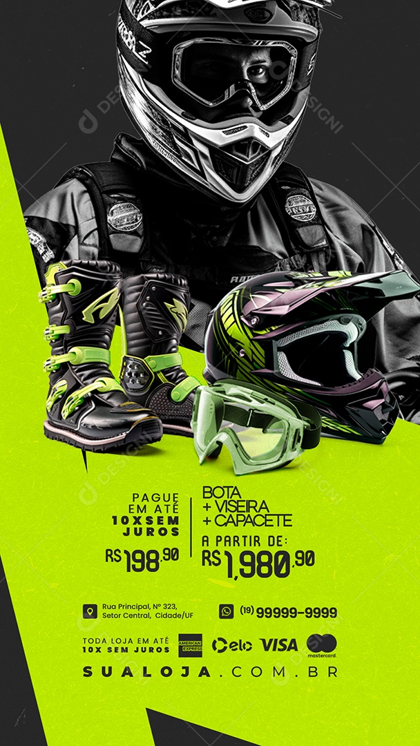 Story Loja de Acessórios de Motocross Bota Viseira Capacete Social Media PSD Editável
