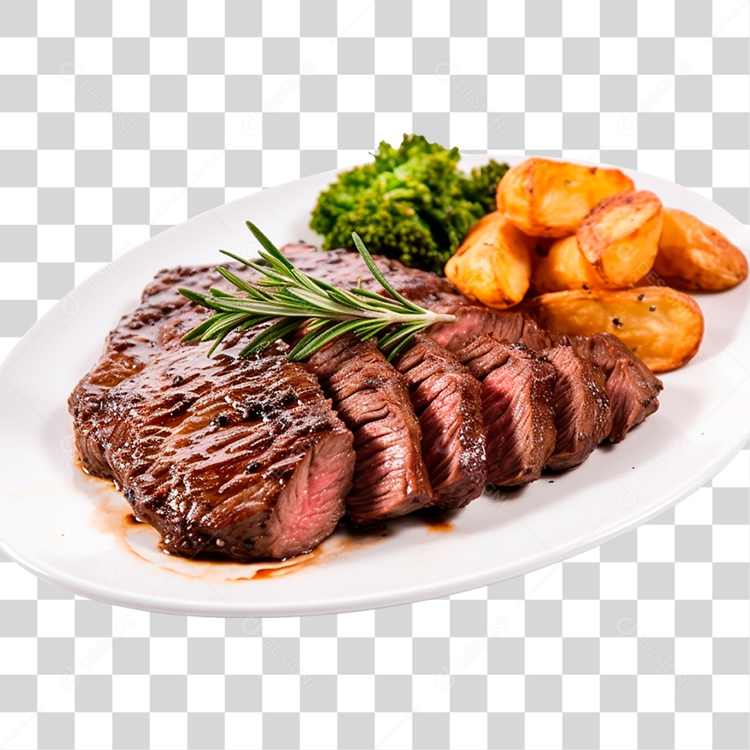 Prato com Bife de Carne PNG Transparente