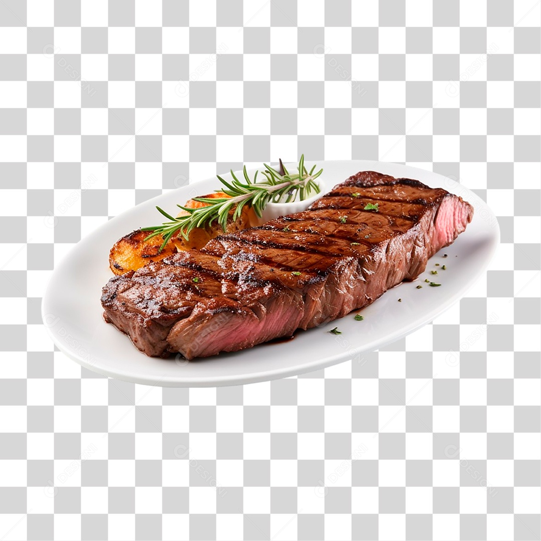 Prato com Bife de Carne PNG Transparente