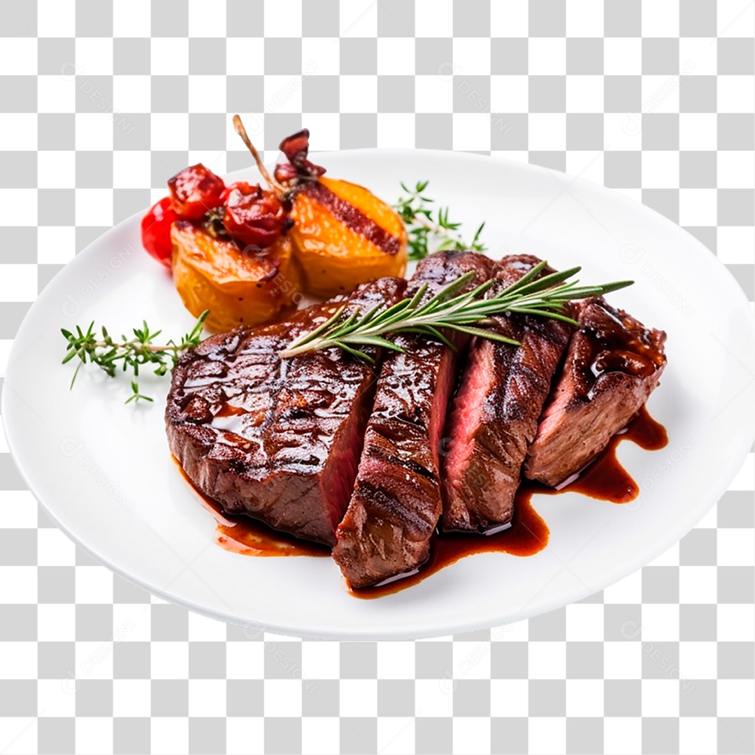 Prato com Bife de Carne PNG Transparente