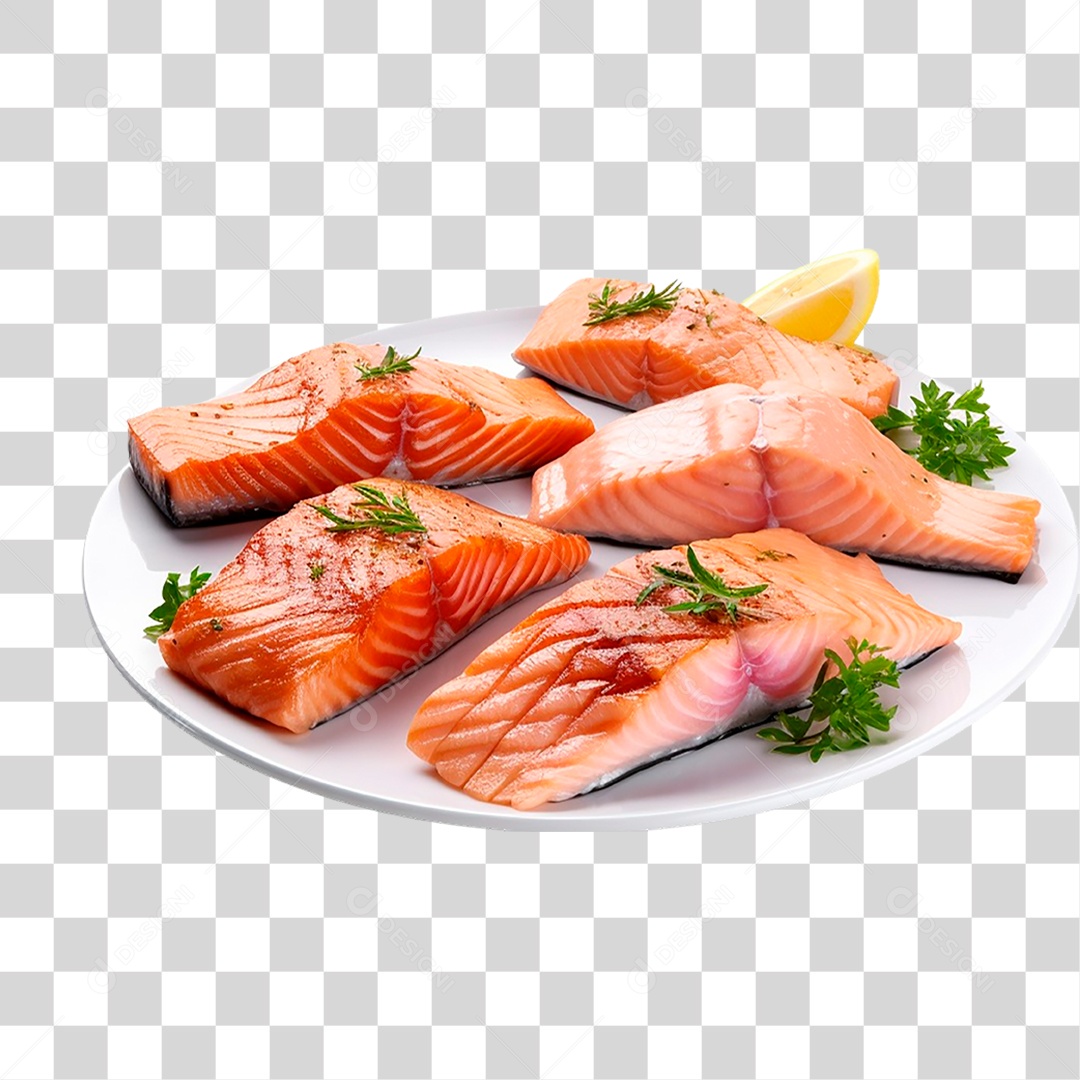 Prato com Filés de Salmão PNG Transparente